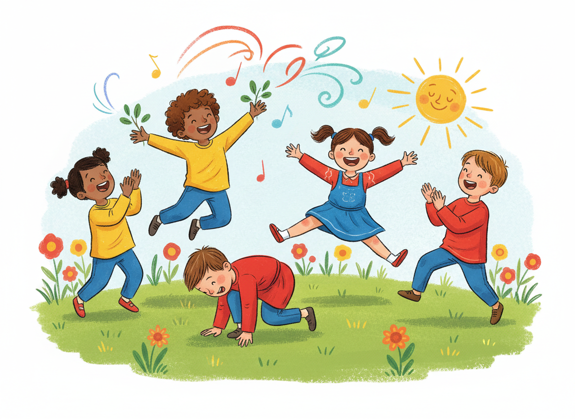 Young children using movement and gesture while performing action poems