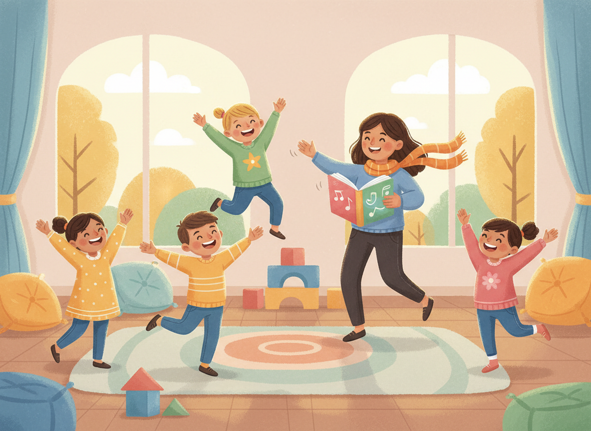 Preschool children using movement with songs and poems