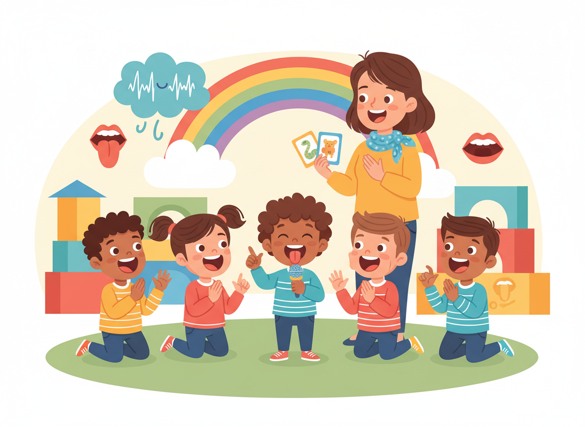 Young children practising speech sounds through playful articulation exercises