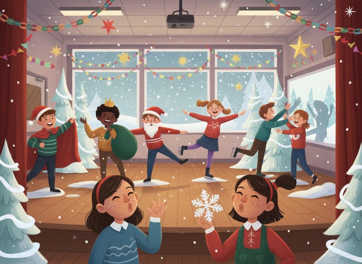 Children enjoying Christmas-themed drama games together