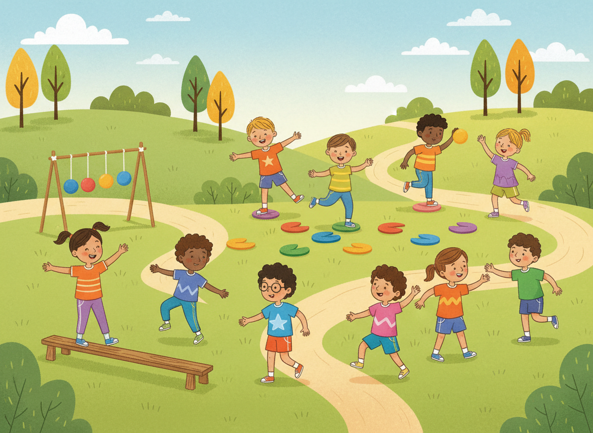 Children developing coordination through playful movement games