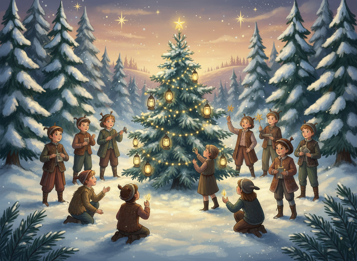 Children performing The Fir Tree as a Christmas play