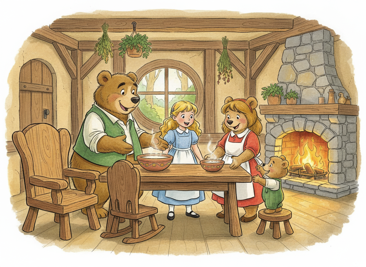 Goldilocks and the Three Bears in a child-friendly play scene