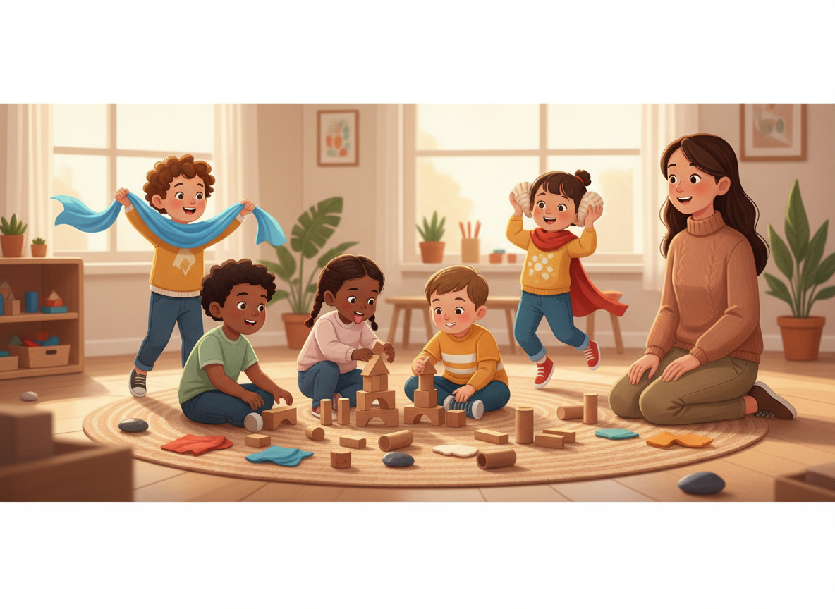 Young children exploring ideas together through creative play and open-ended questions
