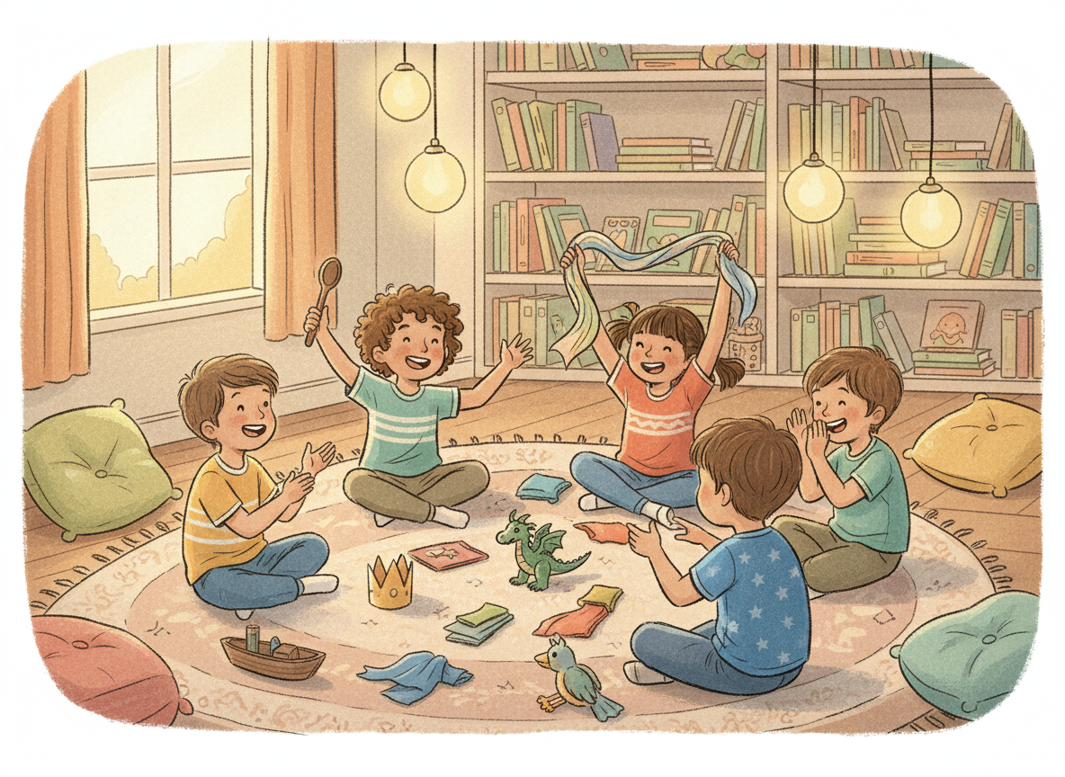 Children enjoying imaginative storytelling games together