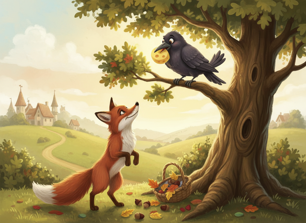 Children performing Aesop's fable The Fox and the Crow