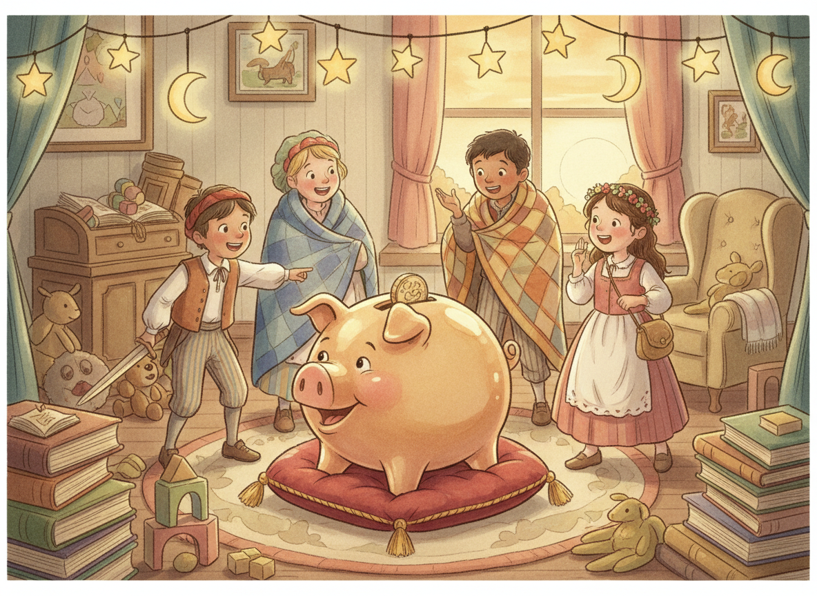 Children performing a play inspired by Hans Christian Andersen's The Money Pig